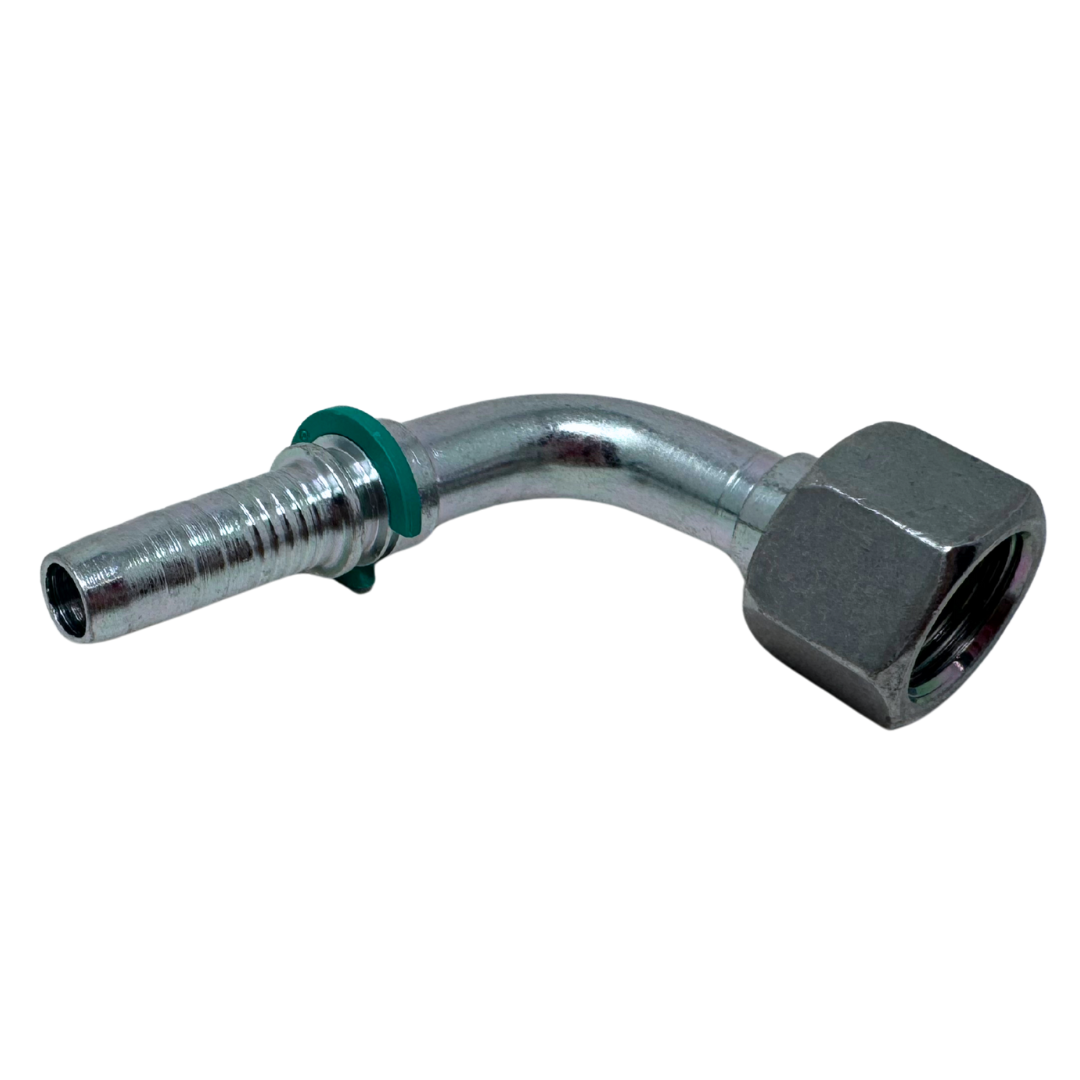 A-0606-FBO9 : Alfagomma 90-Degree Steel Fitting Insert, 3/8 (-06) Hose x 3/8-19 (-06) Female BSP Swivel