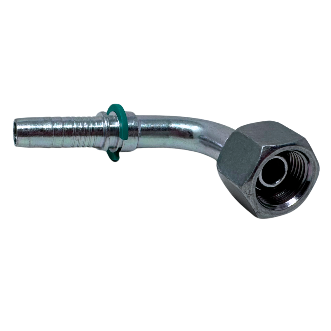 A-0606-FBO9 : Alfagomma 90-Degree Steel Fitting Insert, 3/8 (-06) Hose x 3/8-19 (-06) Female BSP Swivel
