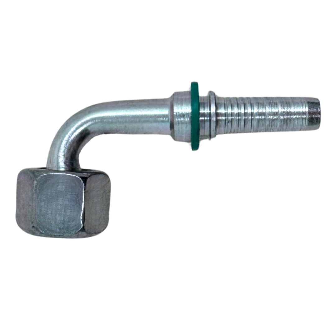 A-0606-FO9S : Alfagomma 90-Degree Steel Fitting Insert, 3/8 (-06) Hose x 11/16-16 (-06) Female ORFS Swivel Short Drop