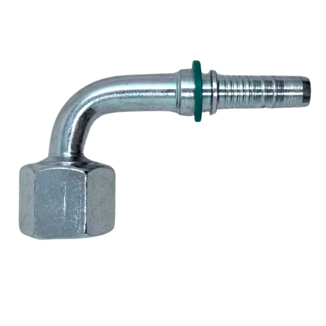 A-0608-FO9S : Alfagomma 90-Degree Steel Fitting Insert, 3/8 (-06) Hose x 13/16-16 (-08) Female ORFS Swivel Short Drop