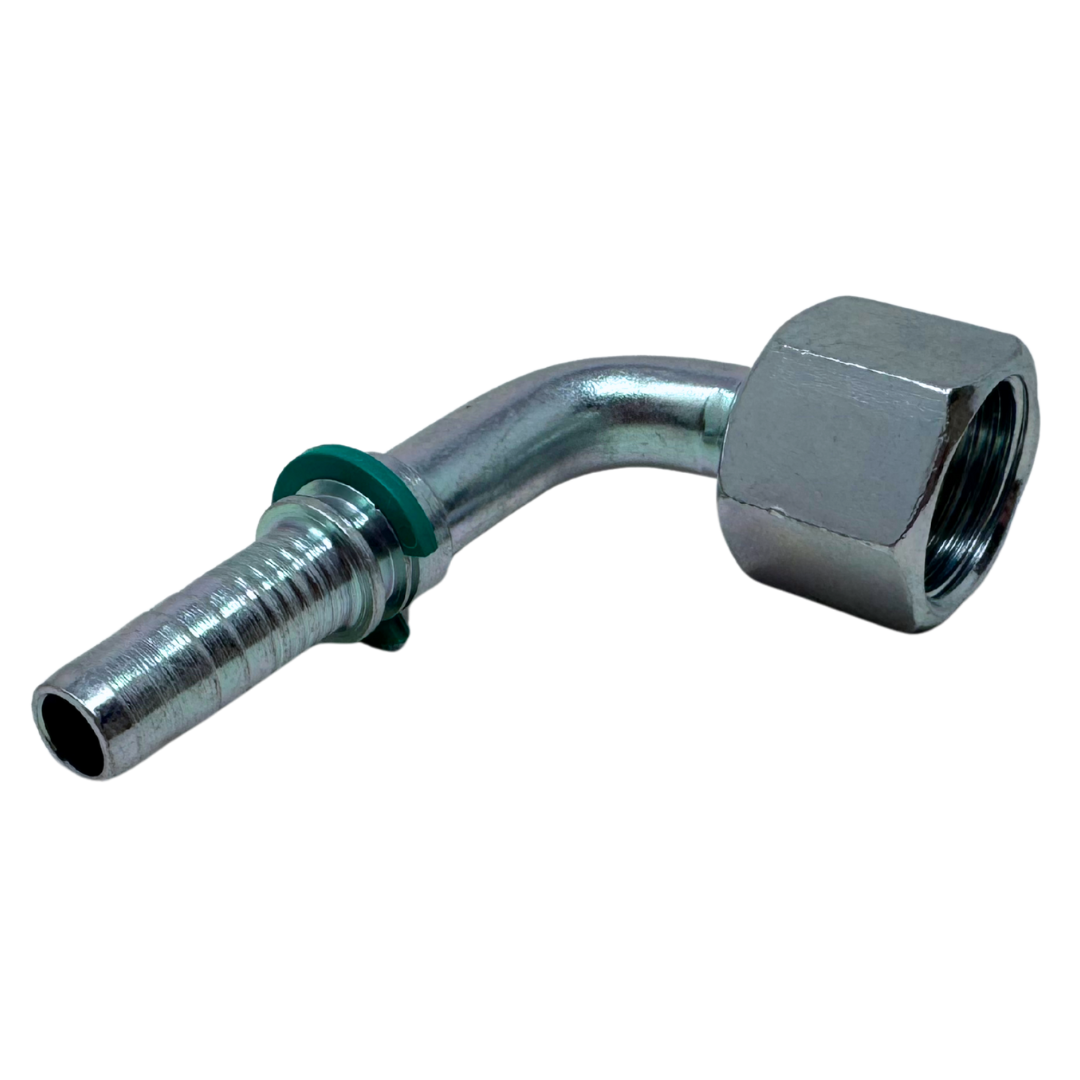 A-0608-FO9S : Alfagomma 90-Degree Steel Fitting Insert, 3/8 (-06) Hose x 13/16-16 (-08) Female ORFS Swivel Short Drop