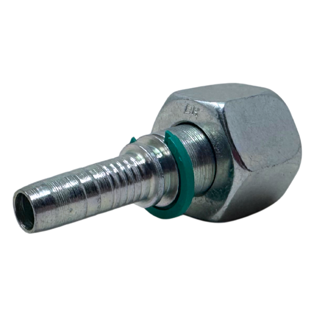 A-0622-FMOH : Alfagomma Straight Steel Fitting Insert, 3/8 (-06) Hose x M22x1.5 (-S14) Female Heavy Duty DIN Tube Swivel