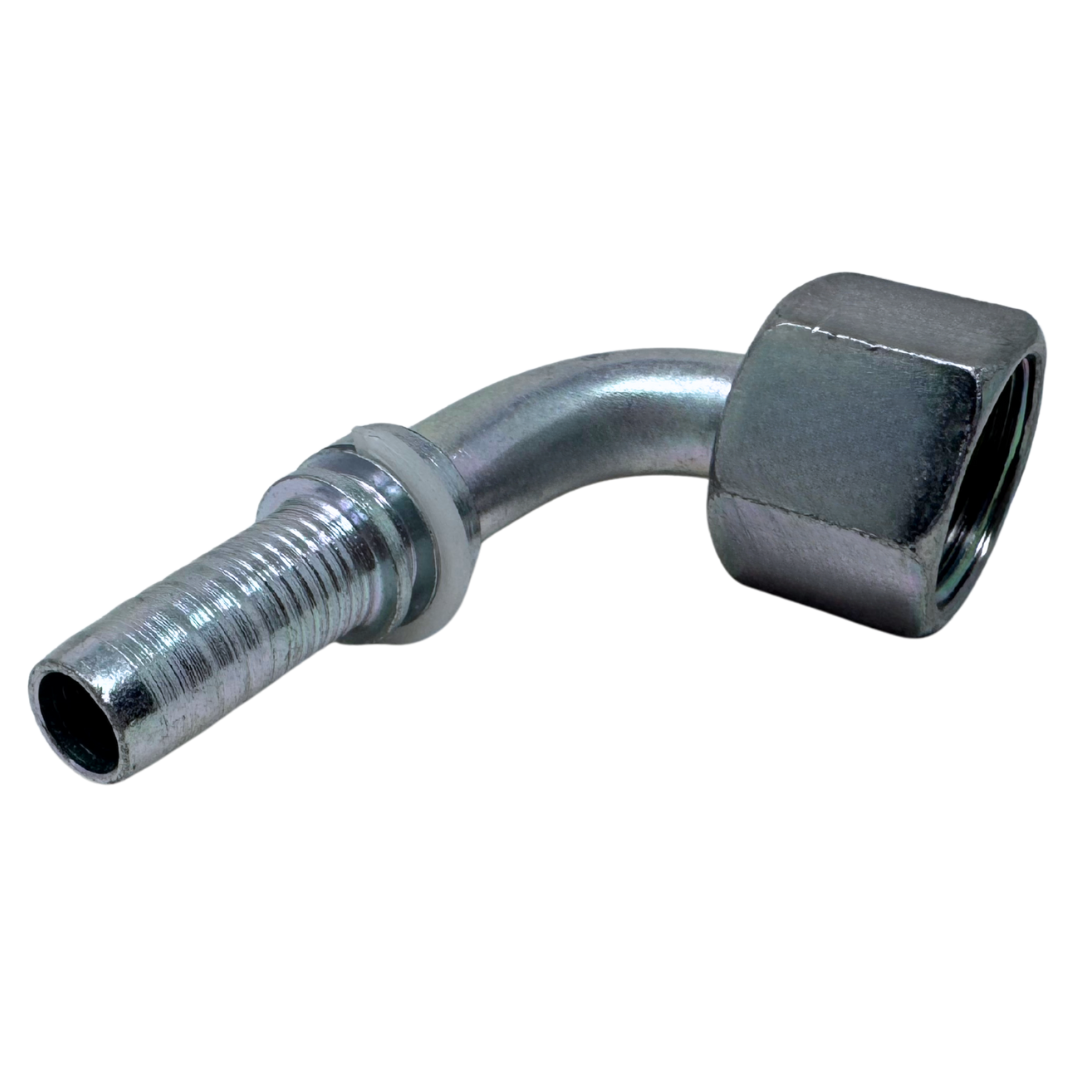A-0810-FO9S : Alfagomma 90-Degree Steel Fitting Insert, 1/2 (-08) Hose x 1-14 (-10) Female ORFS Swivel Short Drop