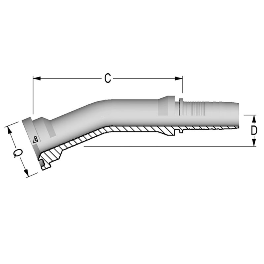 A-2424-C612 : Alfagomma 22-Degree Steel Fitting Insert, 1 1/2 (-24) Hose x 1 1/2 (-24) Code 61 Flange