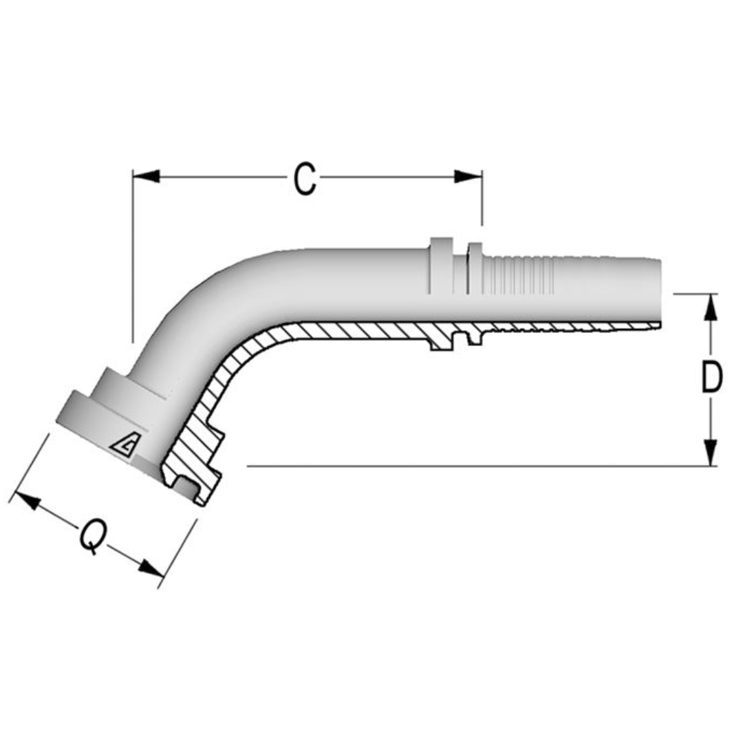 A-1616-C616 : Alfagomma 60-Degree Steel Fitting Insert, 1 (-16) Hose x 44.5 (-1.75) Code 61 Flange, 5000psi