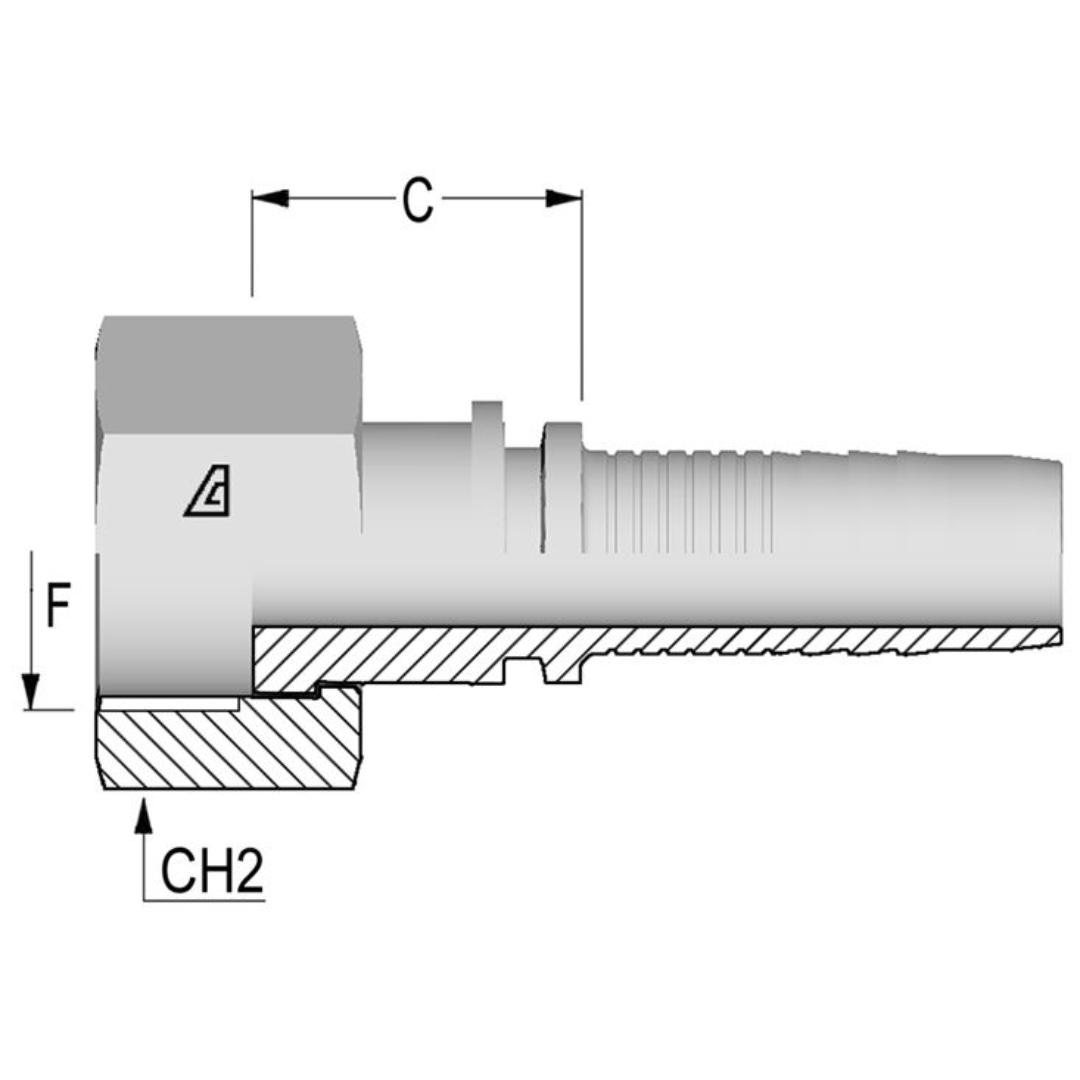 A-0812-FBFS : Alfagomma Straight Steel Fitting Insert, 1/2 (-08) Hose x 3/4-14 (-12) Female BSP Swivel Flat Seat