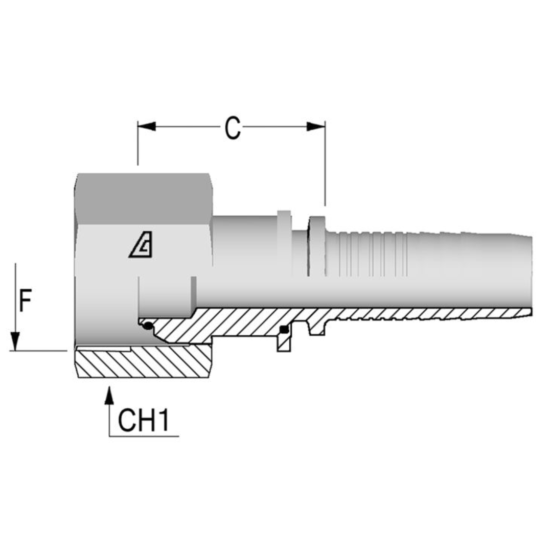 A-0304-FBPO : Alfagomma Straight Steel Fitting Insert, 3/16 (-03) Hose x 1/4-19 (-04) Female BSP Swivel