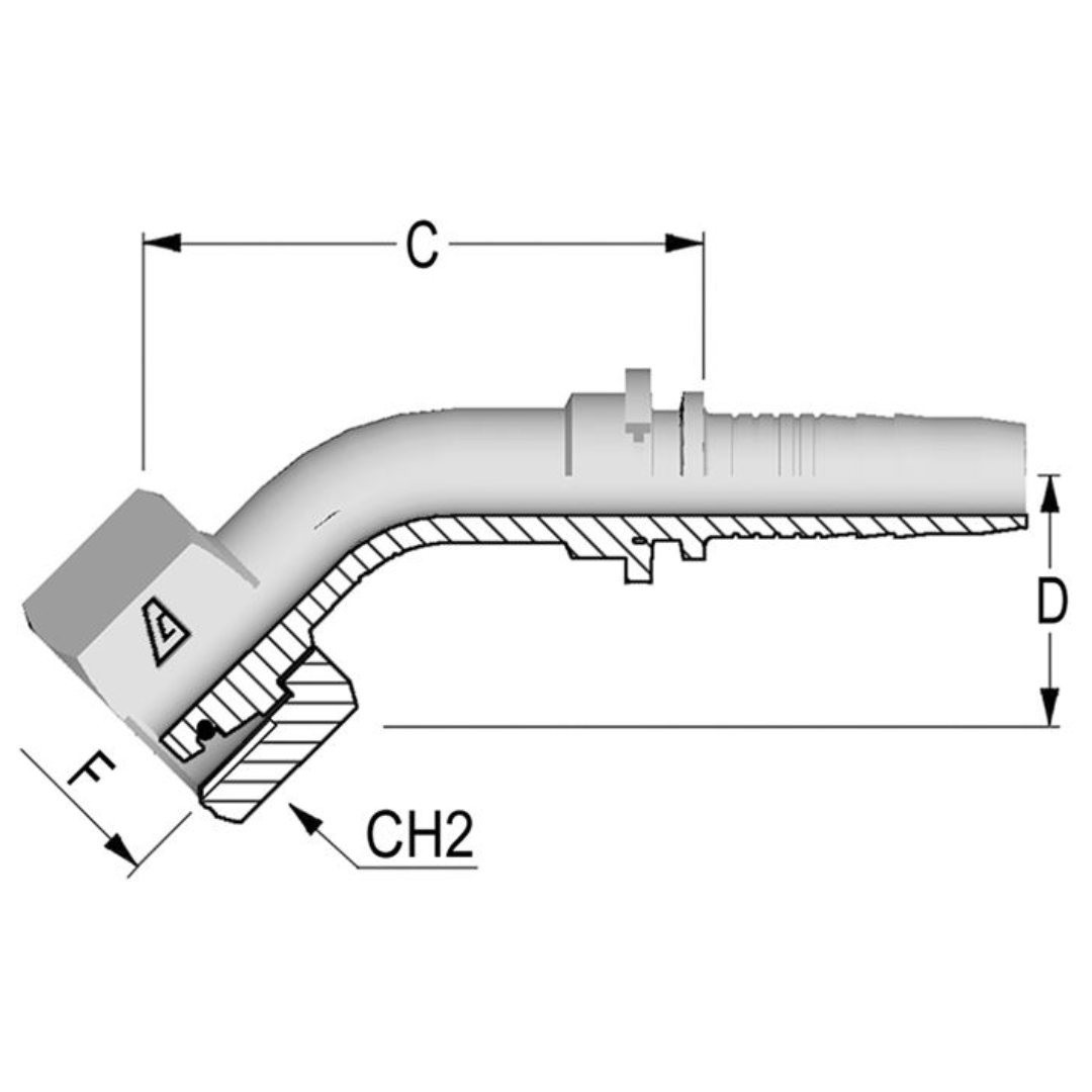 A-0416-FM4L : Alfagomma 45-Degree Steel Fitting Insert, 1/4 (-04) Hose x M16x1.5 (-L10) Female Light Duty DIN Tube Swivel