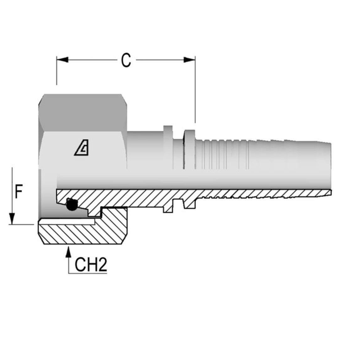 A-0520-FMOH : Alfagomma Straight Steel Fitting Insert, 5/16 (-05) Hose x M20x1.5 (-S12) Female Heavy Duty DIN Tube Swivel