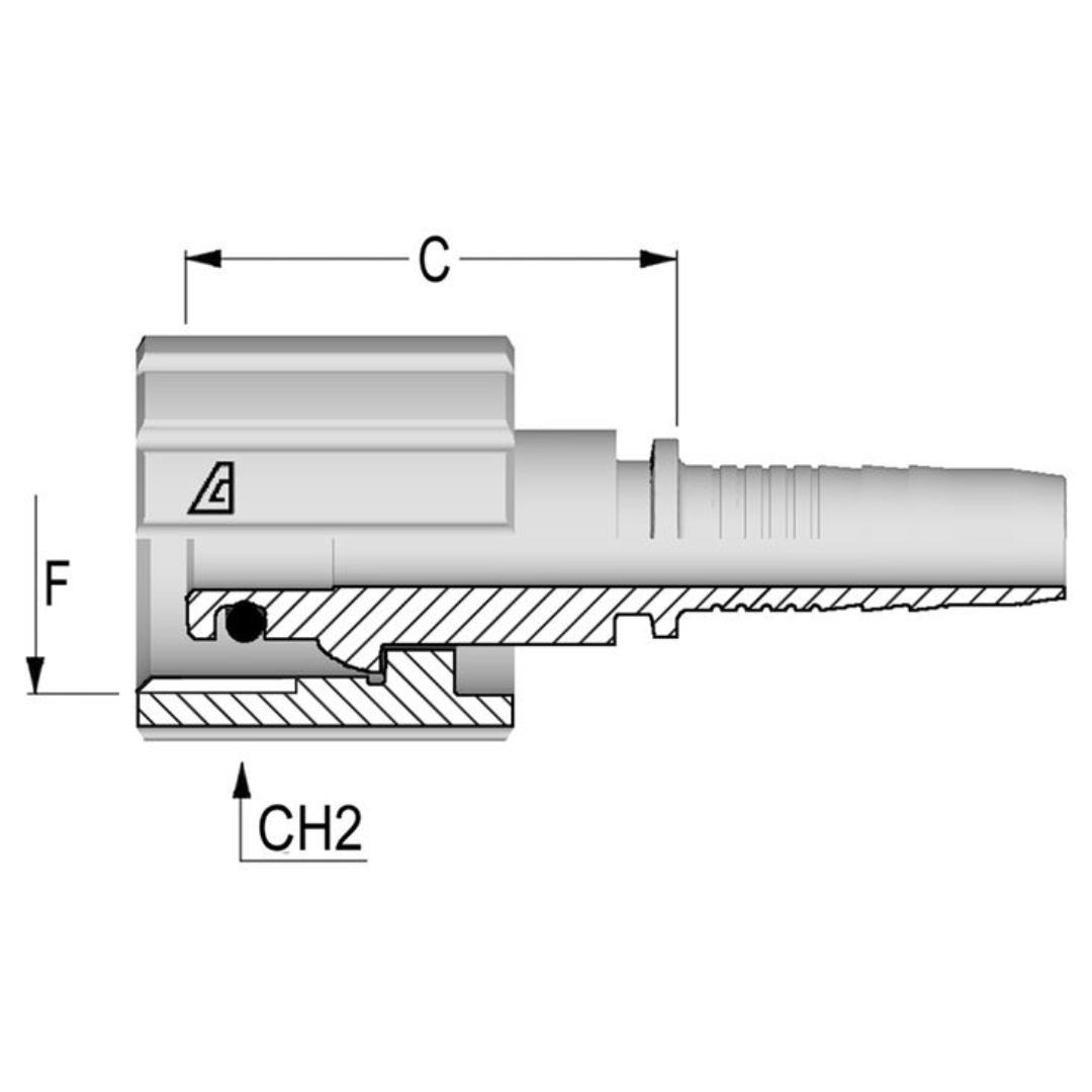A-0522-FPWS : Alfagomma Straight Steel Fitting Insert, 5/16 (-05) Hose x M22x1.5 Female Type K Pressure Wash