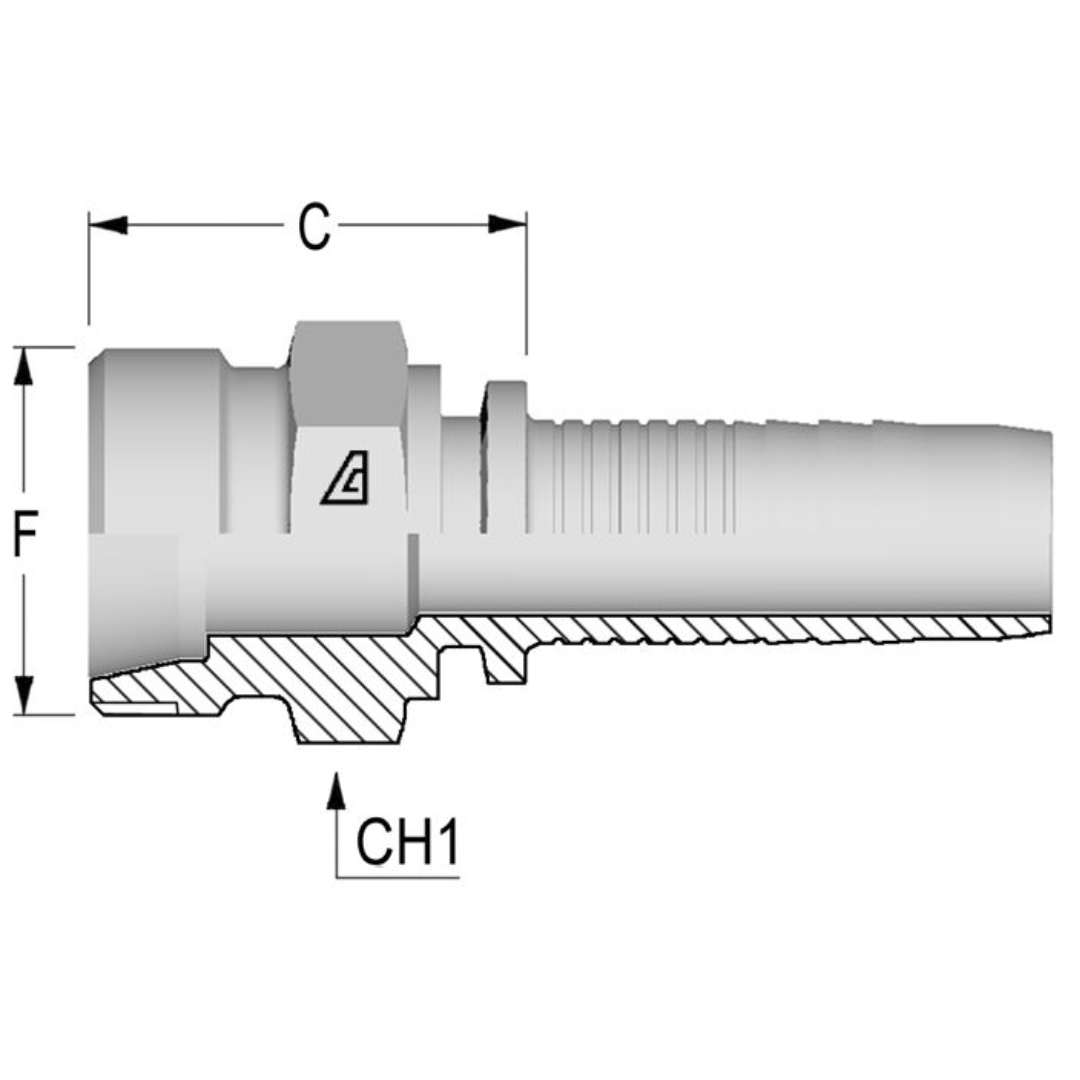 A-0822-MMSL : Alfagomma Straight Steel Fitting Insert, 1/2 (-08) Hose x M22x1.5 (-L15) Male Light Duty DIN Tube
