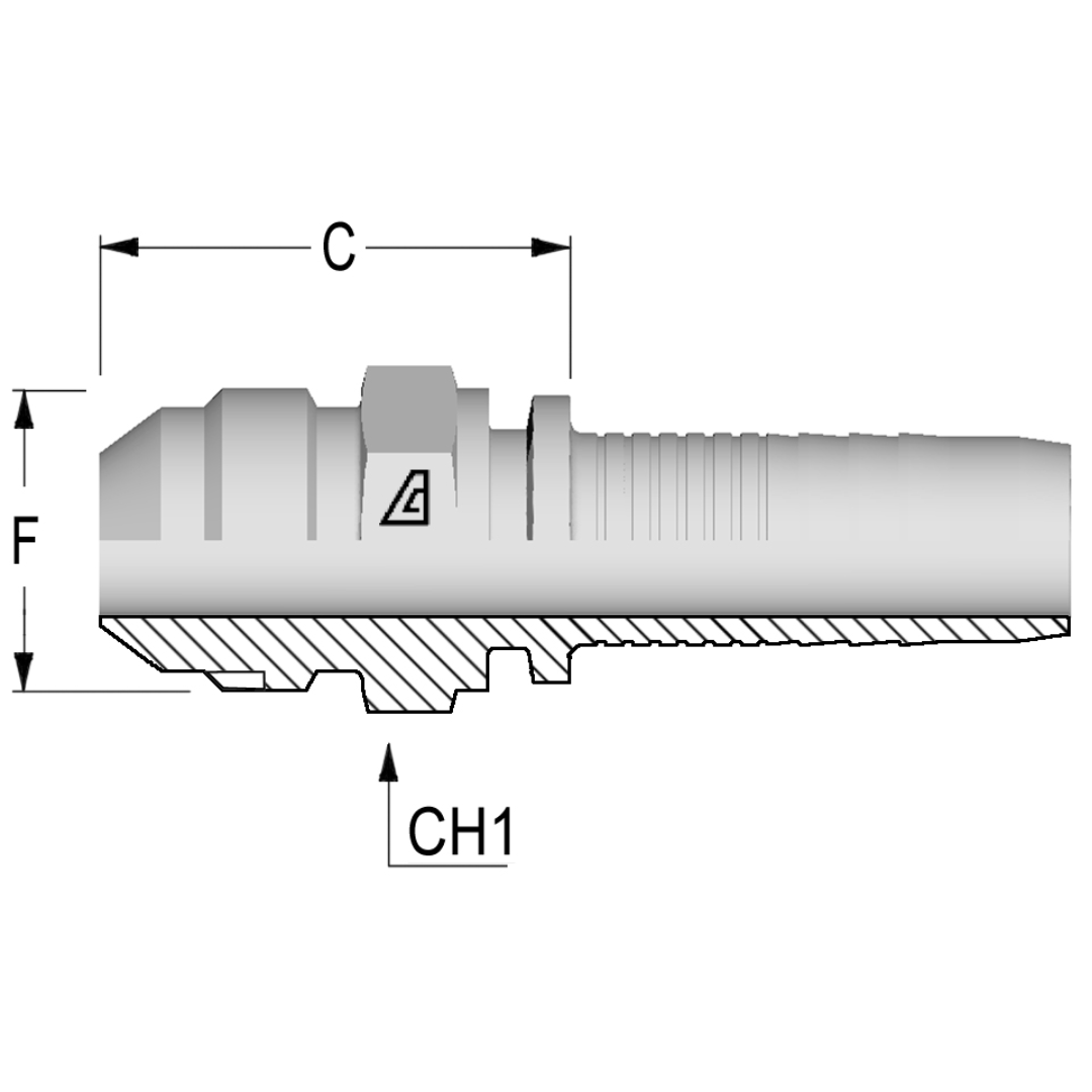 A-0606-MSAE : Alfagomma Straight Steel Fitting Insert, 3/8 (-6) Hose x 5/8-18 (-6) Male SAE 45