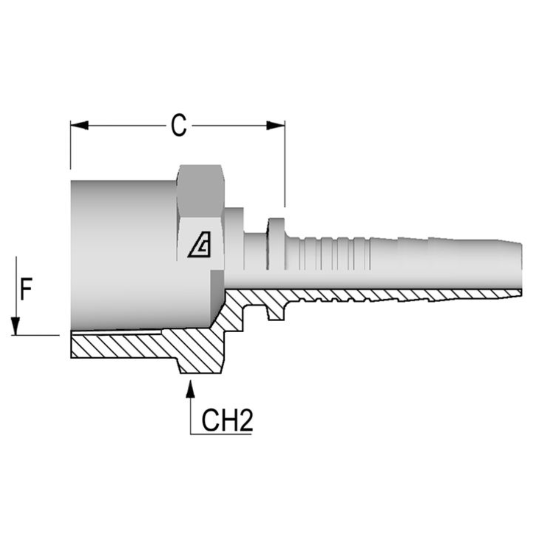 A-0404-FGRT : Alfagomma Straight Steel Fitting Insert, 1/4 (-04) Hose x 1/2-27 (-04) Grease Fitting