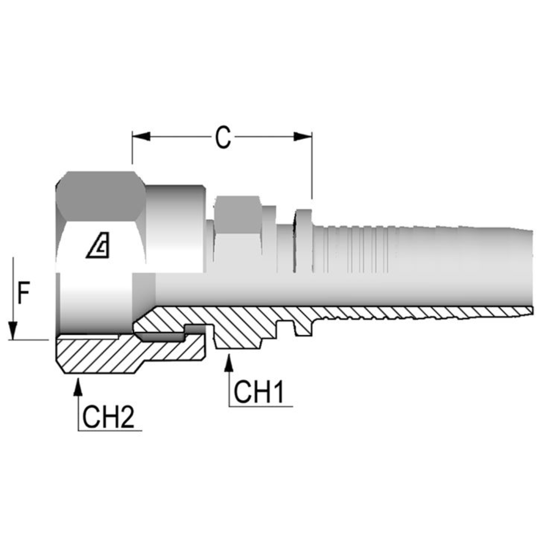 A-1216-FJDH : Alfagomma Straight Steel Fitting Insert, 3/4 (-12) Hose x 1 5/16-12 (-16) Female JIC Double Hex