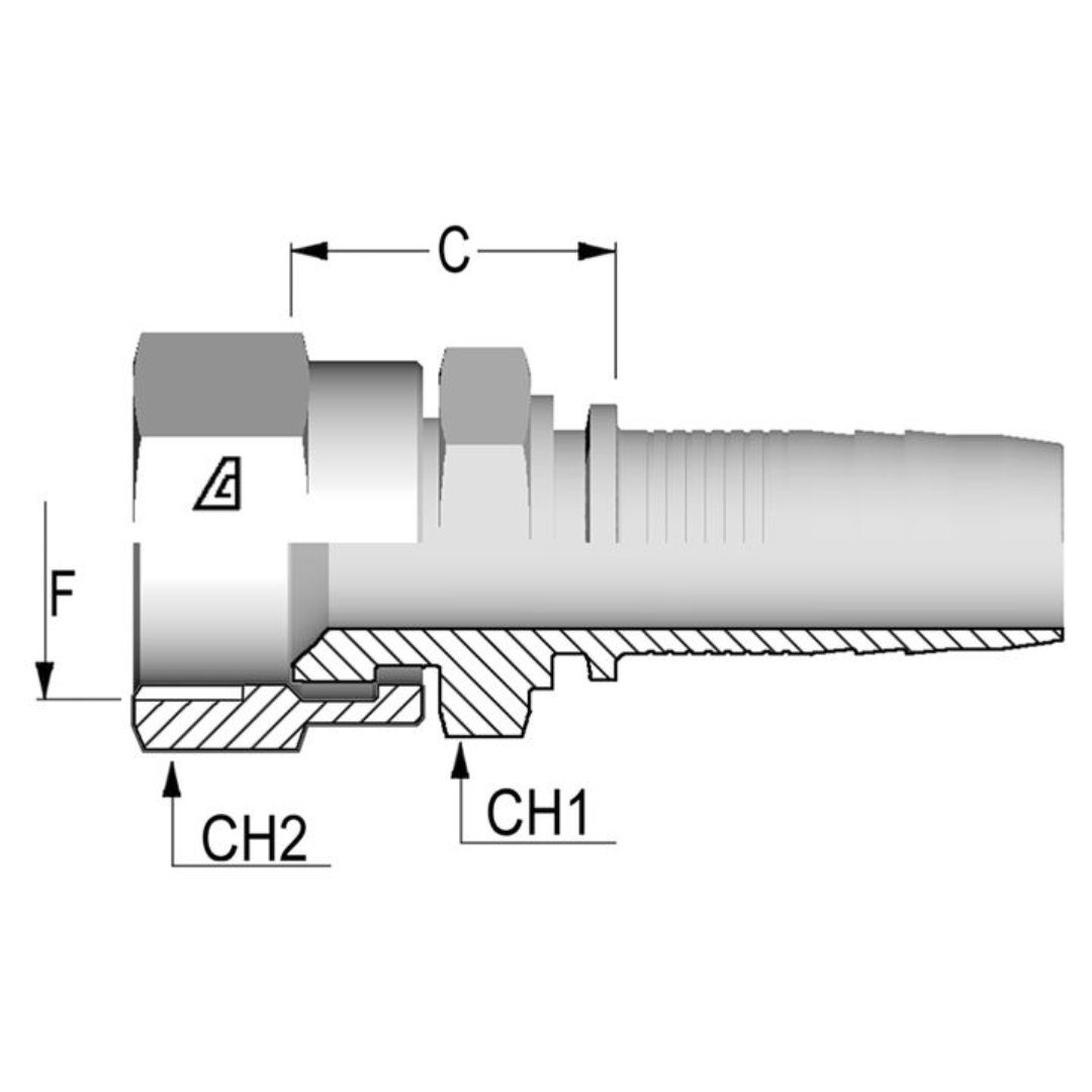 A-1012-FSAE : Alfagomma Straight Steel Fitting Insert, 5/8 (-10) Hose x 1 1/16-14 (-12) Male SAE 45 Double Hex