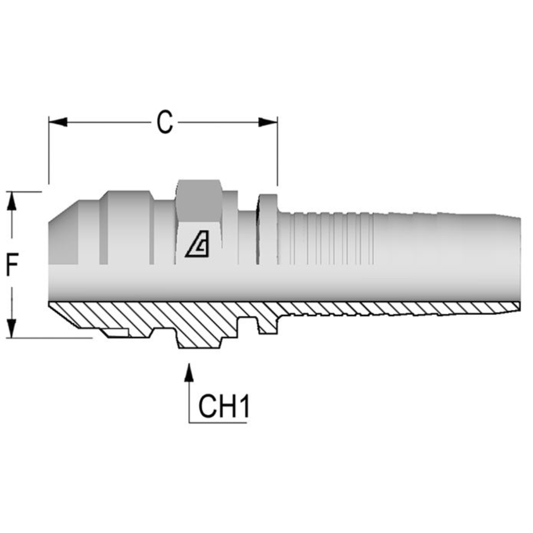 A-0810-MJIC : Alfagomma Straight Steel Fitting Insert, 1/2 (-08) Hose x 7/8-14 (-10) Male JIC