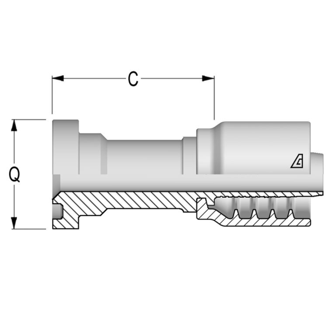 B-1612-C62S : Alfagomma Straight Steel Fitting, 1 (-16) Hose x 3/4" (-12) Code 62 Flange, 6000psi