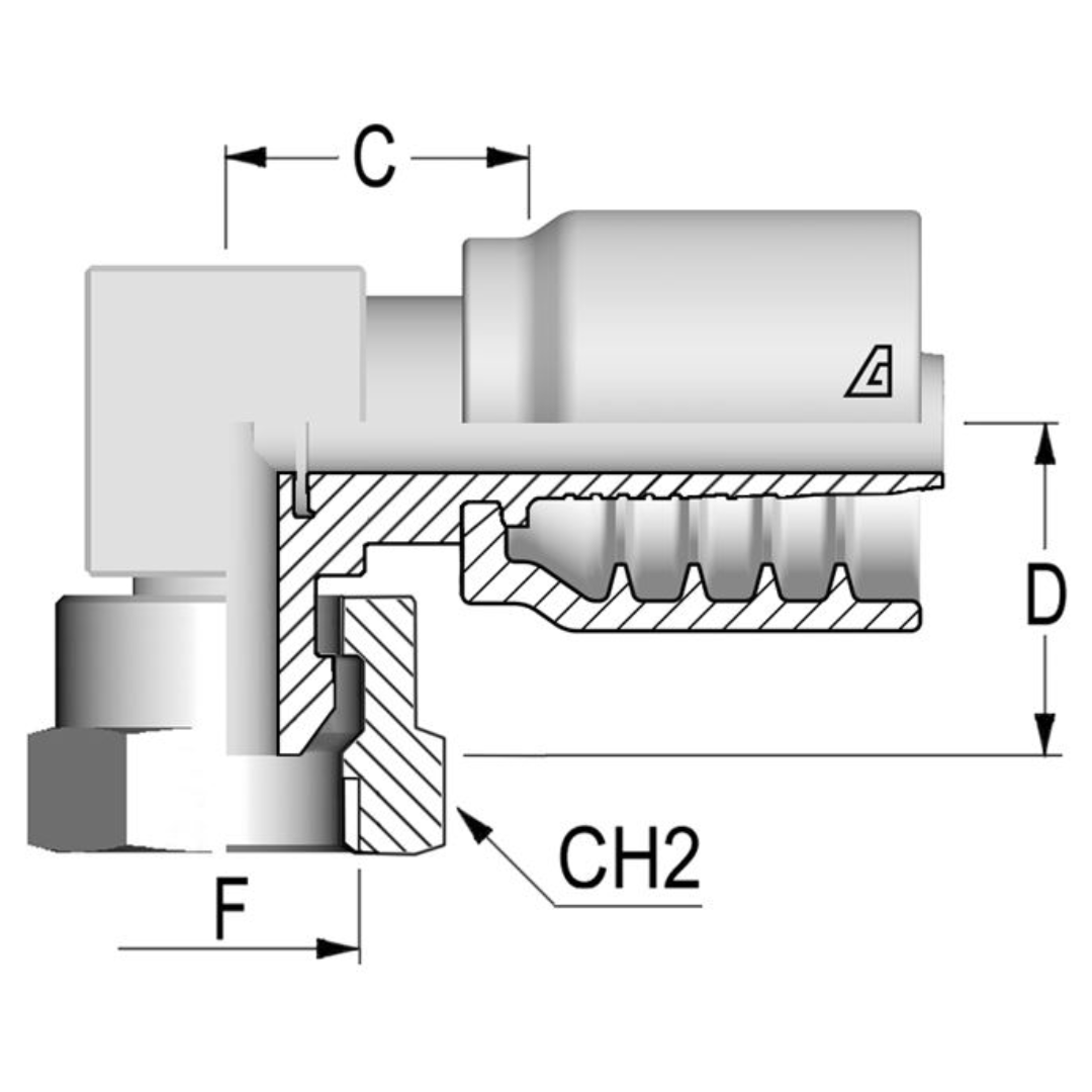B-1212-FBC9 : Alfagomma 90-Degree Steel Fitting, 3/4 (-12) Hose x 3/4-14 (-12) Female BSPP with O-Ring