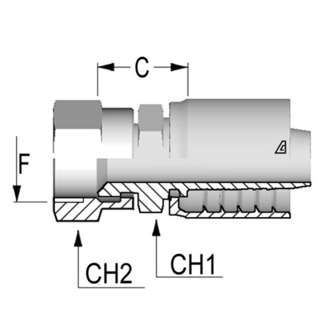 B-1210-FJDH : Alfagomma Straight Steel Fitting, 3/4 (-12) Hose x 7/8-14 (-10) Female JIC Dual Hex