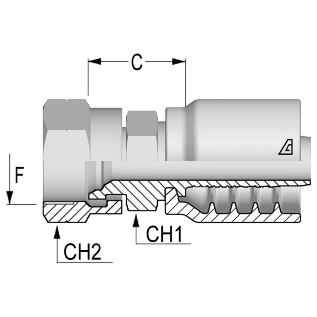 B-1024-FKOS : Alfagomma Straight Steel Fitting, 5/8 (-10) Hose x M24x1.5 (24mm) Female Komatsu