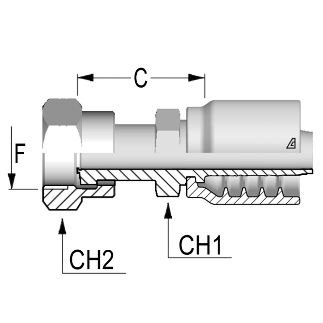 B-1216-FOFS : Alfagomma Straight Steel Fitting, 3/4 (-12) Hose x 1 7/16-12 (-16) Female ORFS with Stem Hex