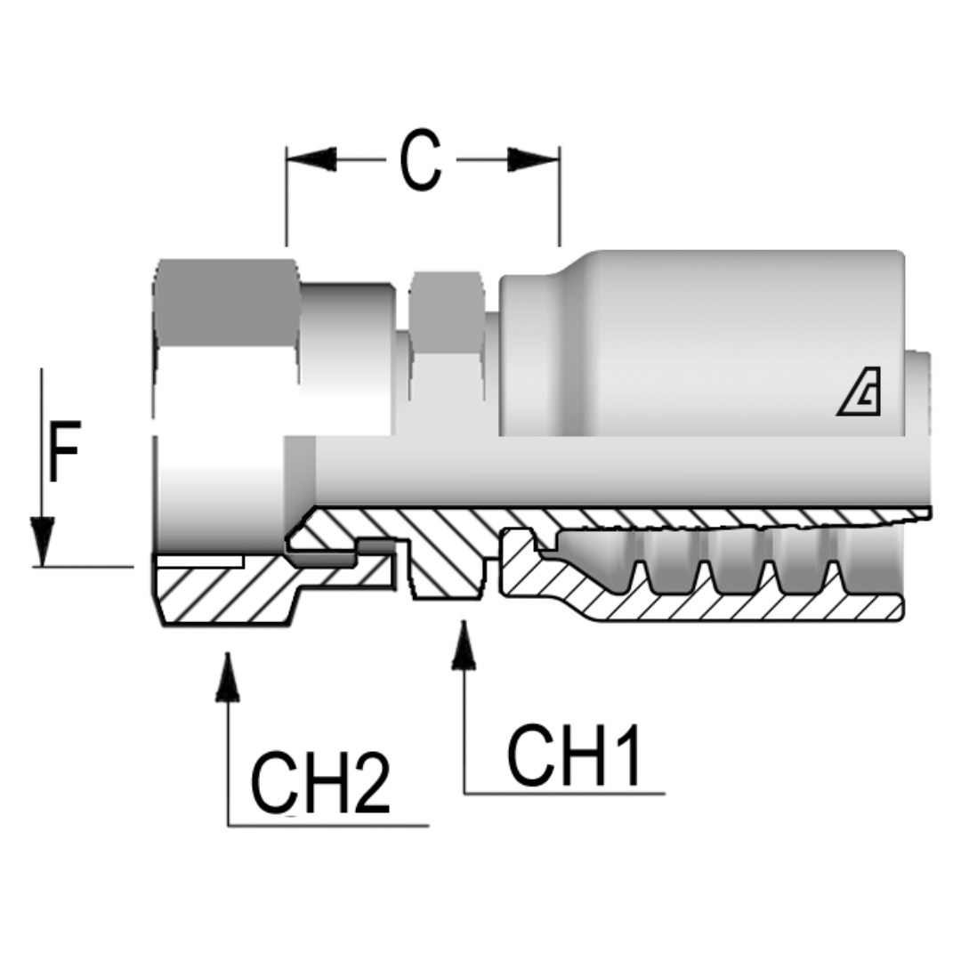 B-1212-FSAE : Alfagomma Straight Steel Fitting, 3/4 (-12) Hose x 1 1/16-14 (-12) Female SAE 45