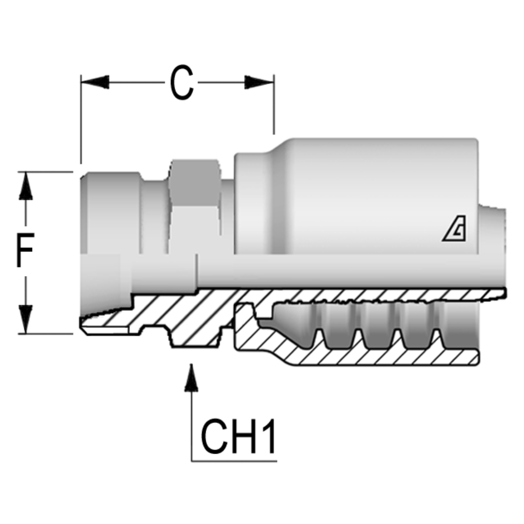 B-1636-MMSL : Alfagomma Straight Steel Fitting, 1 (-16) Hose x M36x2.0 (-L28) Male Light Duty DIN Tube