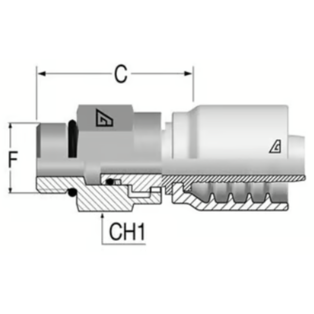 B-0406-MOBS : Alfagomma Straight Steel Fitting, 1/4 (-04) Hose x 9/16-18 (-06) Male ORB Swivel