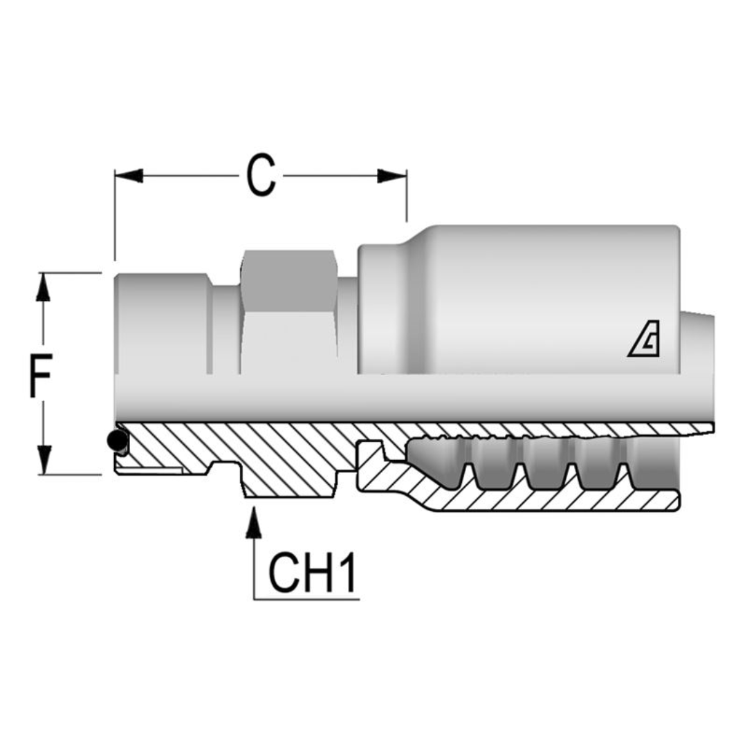 B-0606-MOFS : Alfagomma Straight Steel Fitting, 3/8 (-06) Hose x 11/16-16 (-06) Male ORFS
