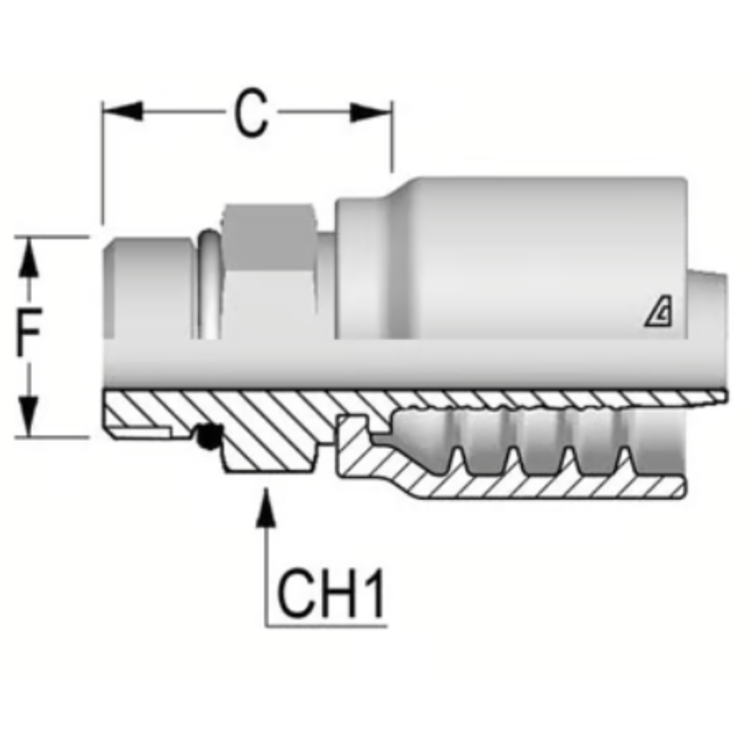 B-0405-MORB : Alfagomma Straight Steel Fitting, 1/4 (-04) Hose x 1/2-20 (-05) Male ORB