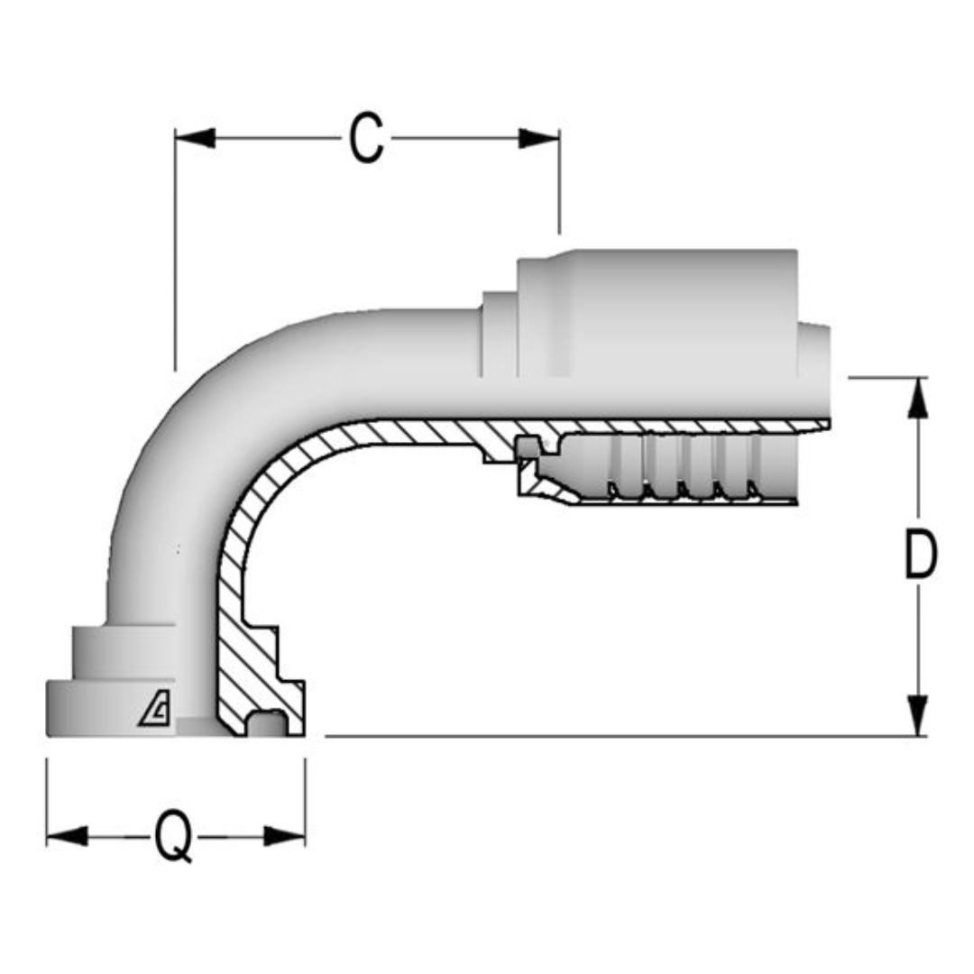 D-1216-C619 : Alfagomma 90-Degree Steel Fitting, 3/4 (-12) Hose x 1" (-16) Code 61 Flange, 5000psi