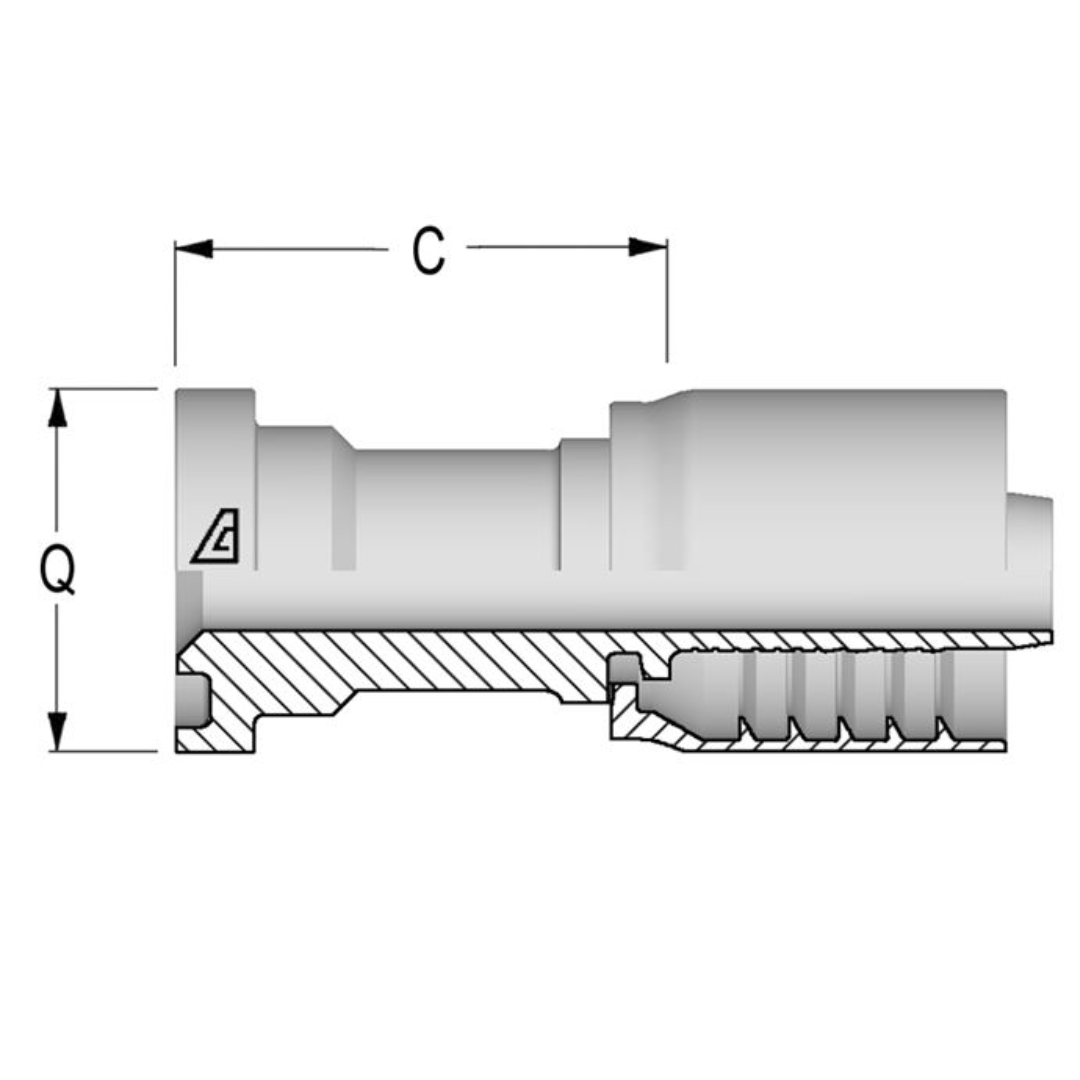 D-2020-C62S : Alfagomma Straight Steel Fitting, 1 1/4 (-20) Hose x 1.25" (-20) Code 62 Flange