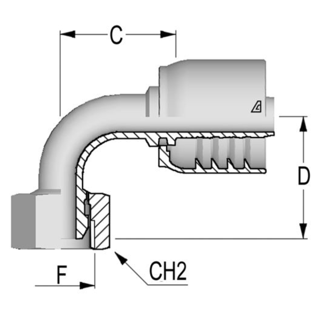 D-1216-FBO9 : Alfagomma 90-Degree Steel Fitting, 3/4 (-12) Hose x 1-11 (-16) Female BSP Swivel with O-Ring
