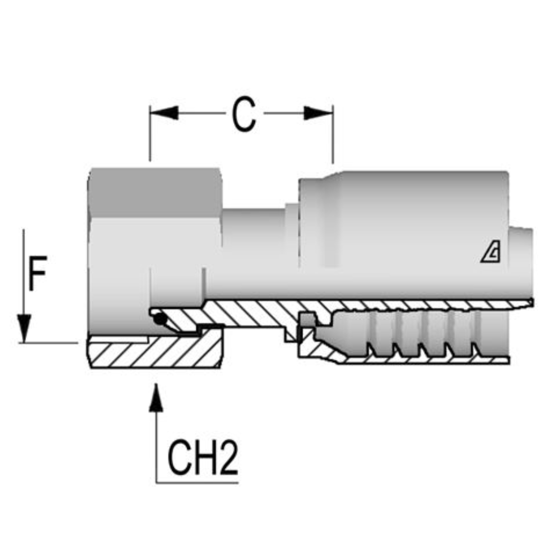 D-0810-FBPO : Alfagomma Straight Steel Fitting, 1/2 (-08) Hose x 5/8-14 (-10) Female BSP Swivel with O-Ring