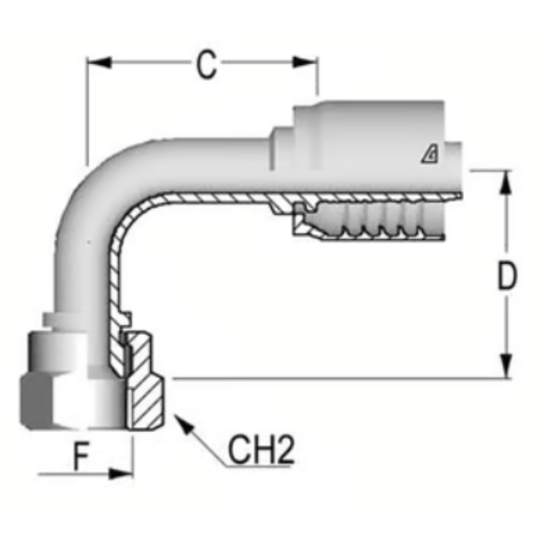 D-1616-FJ9S : Alfagomma 90-Degree Steel Fitting, 1 (-16) Hose x 1 5/16-12 (-16) Female JIC Swivel Short Drop