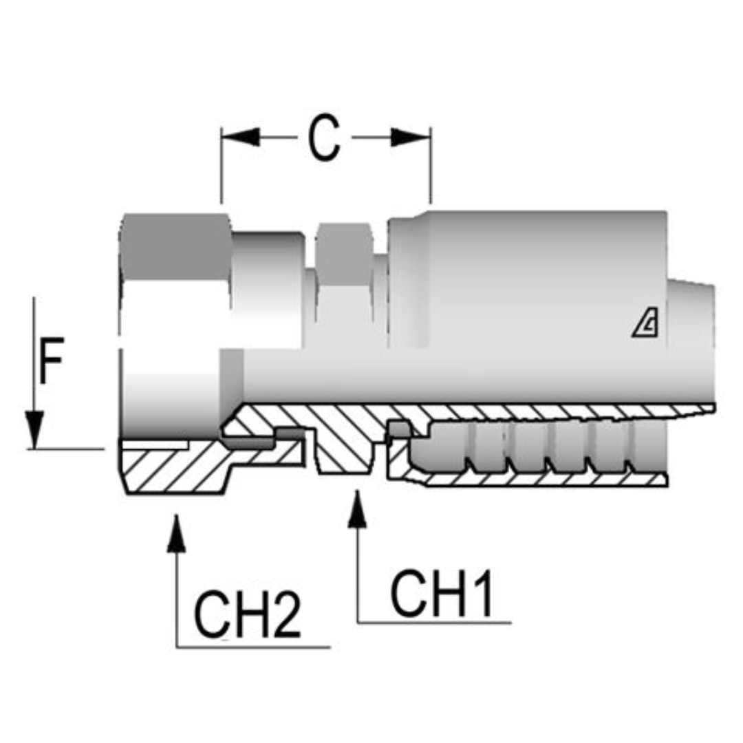 D-0810-FJDH : Alfagomma Straight Steel Fitting, 1/2 (-08) Hose x 7/8-14 (-10) Female JIC Dual Hex Swivel
