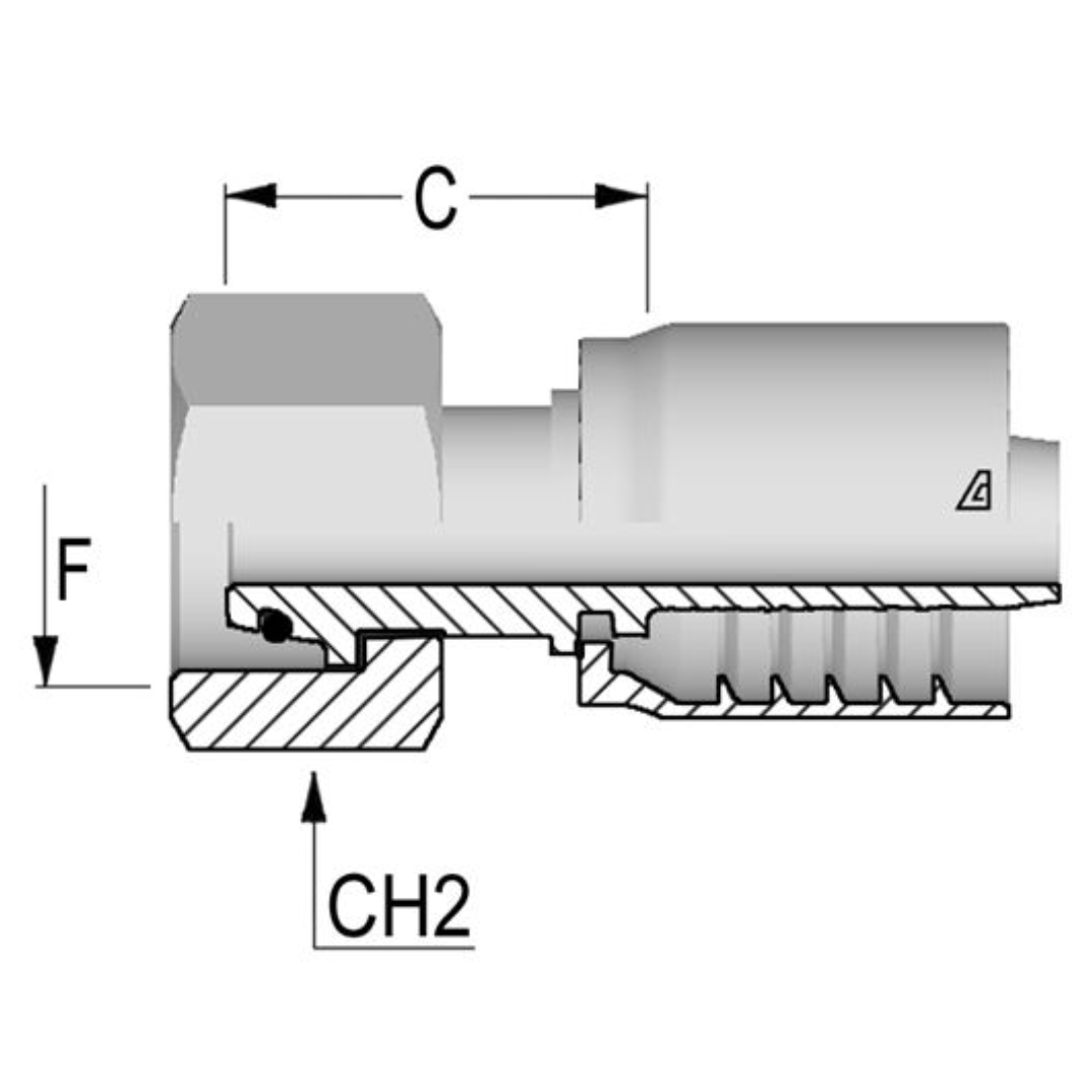 D-1030-FMOH : Alfagomma Straight Steel Fitting, 5/8 (-10) Hose x M30x2 (-S22) Female Heavy Duty DIN Tube with O-Ring