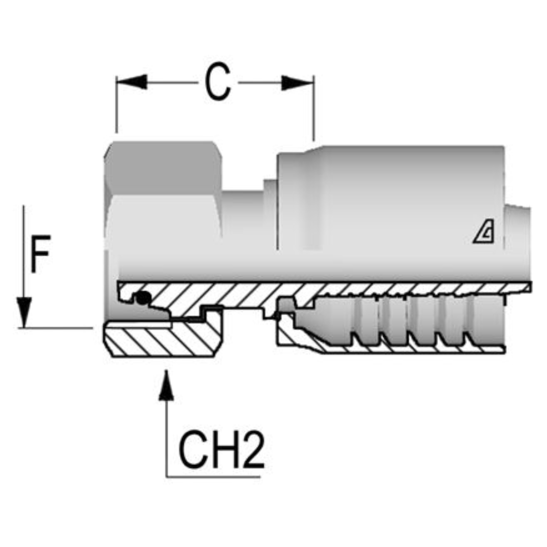D-1026-FMOL : Alfagomma Straight Steel Fitting, 5/8 (-10) Hose x M26x1.5 (-L18) Female Light Duty DIN Tube with O-Ring