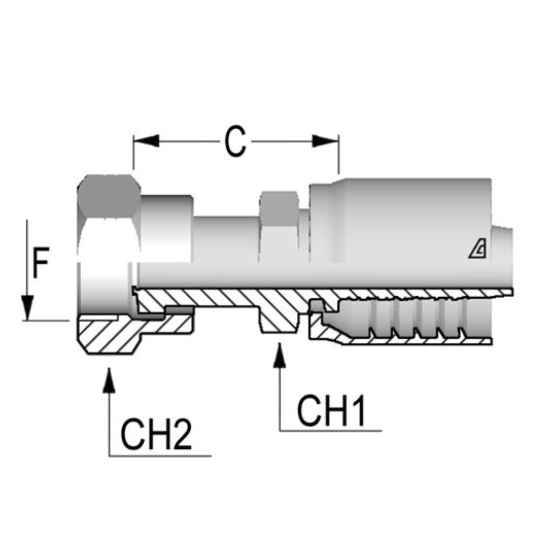 D-0608-FOFS : Alfagomma Straight Steel Fitting, 3/8 (-06) Hose x 13/16-16 (-08) Female ORFS