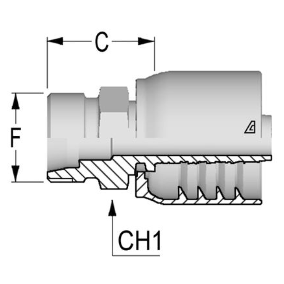 D-0622-MMSH : Alfagomma Straight Steel Fitting, 3/8 (-06) Hose x M22x1.5 (-S14) Male Heavy Duty DIN Tube