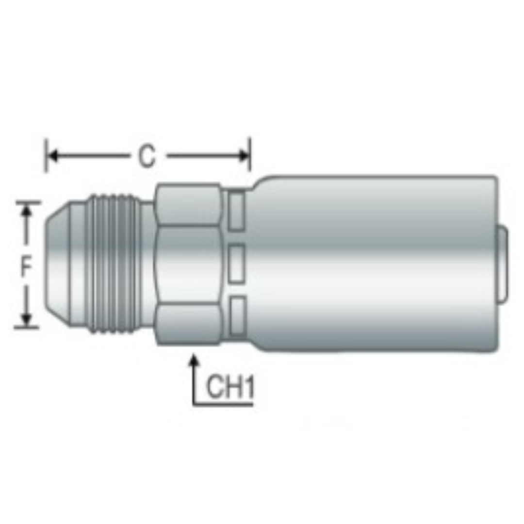 P-0605-MJIC : Alfagomma Straight Steel Fitting, 3/8 (-06) Hose x 1/2-20 (-05) Male JIC