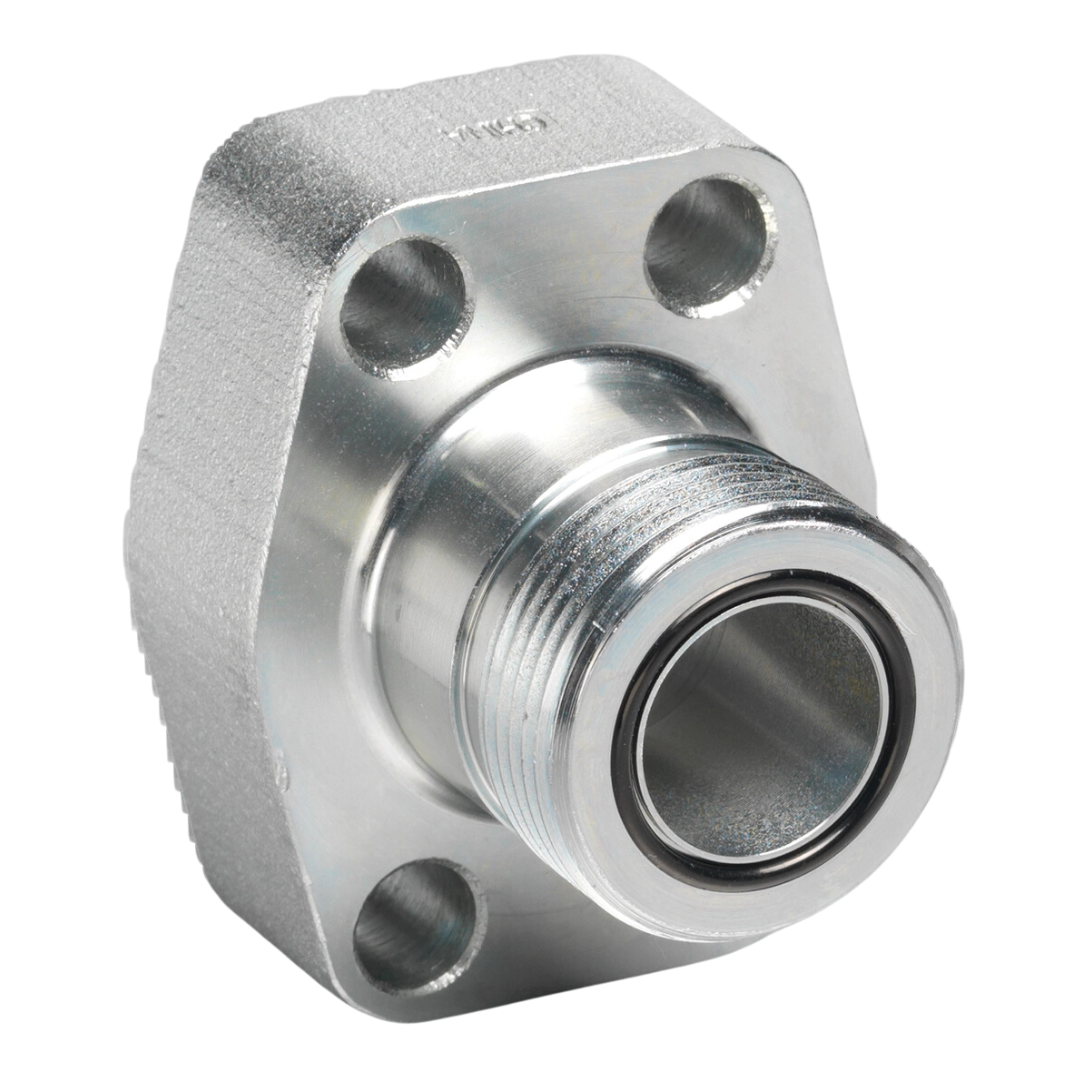 W304-12-12U : AFP Male ORFS Threaded Flange with O-Ring Groove, Steel, 0.75 (3/4") ORFS x 0.75 (3/4") Code 61, includes Flange, Bolts, O-Rings