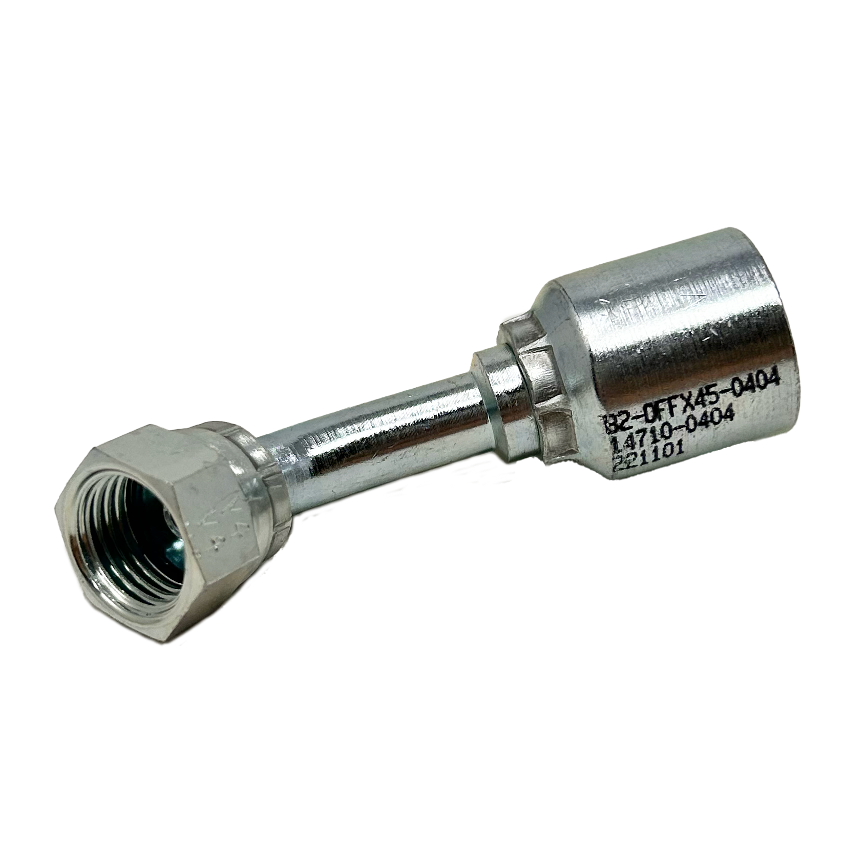 B2-OFFX45-0404: Continental Hose Fitting, 0.25 (1/4") Hose ID x 9/16-18 Female ORFS, 45-Degree Swivel Connection