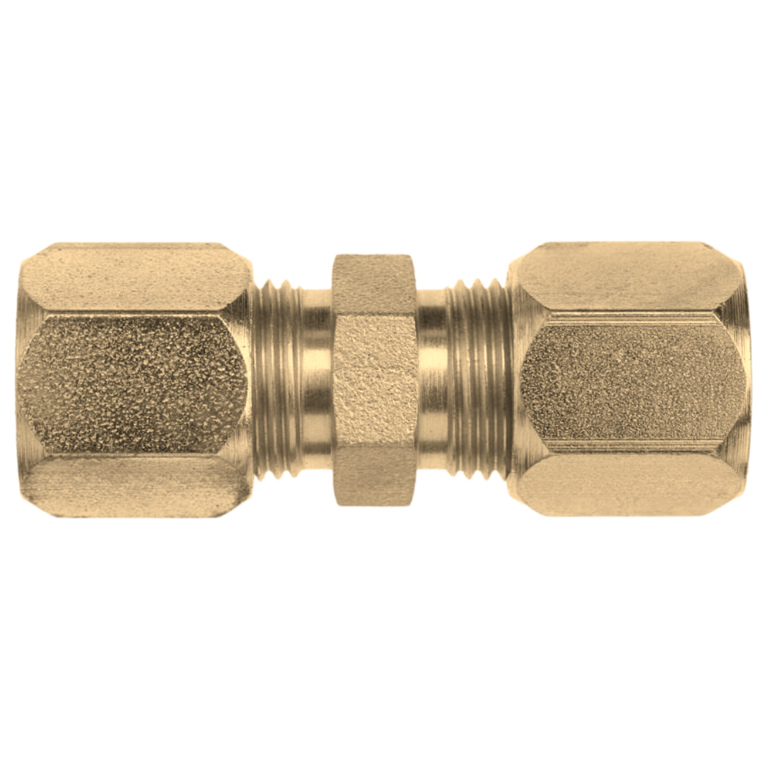 C2403-02-02-B : OneHydraulics Straight Brass Adapter, 5/16-24 (-02) Flareless Bite Type Tube Compression x 5/16-24 (-02) Flareless Bite Type Tube Compression