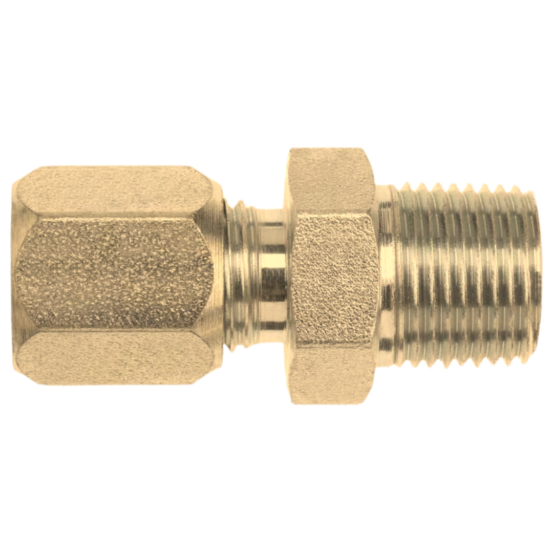C2404-04-02-B : OneHydraulics Straight Brass Adapter, 7/16-20 (-04) Flareless Bite Type Tube Compression x 1/8-27 (-02) Male NPT