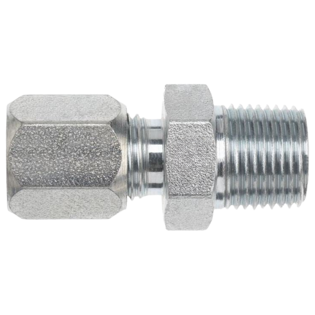 C2404-04-02 : OneHydraulics Straight Steel Adapter, 7/16-20 (-04) Flareless Bite Type Tube Compression x 1/8-27 (-02) Male NPT