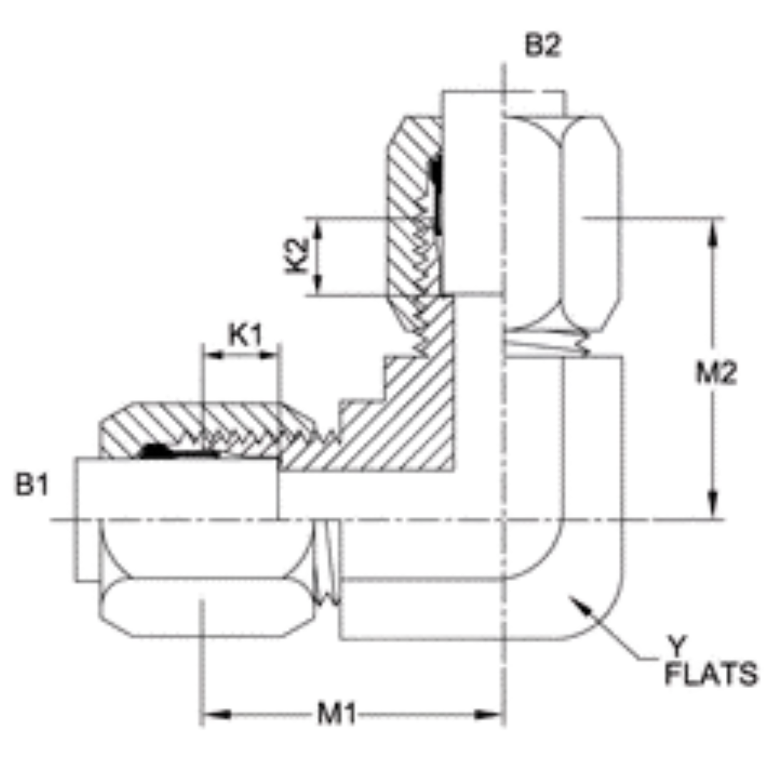 C2500-08-08-FG : OneHydraulics 90-Degree Steel Adapter, 3/4-16 (-08) Flareless Bite Type Tube Compression Union
