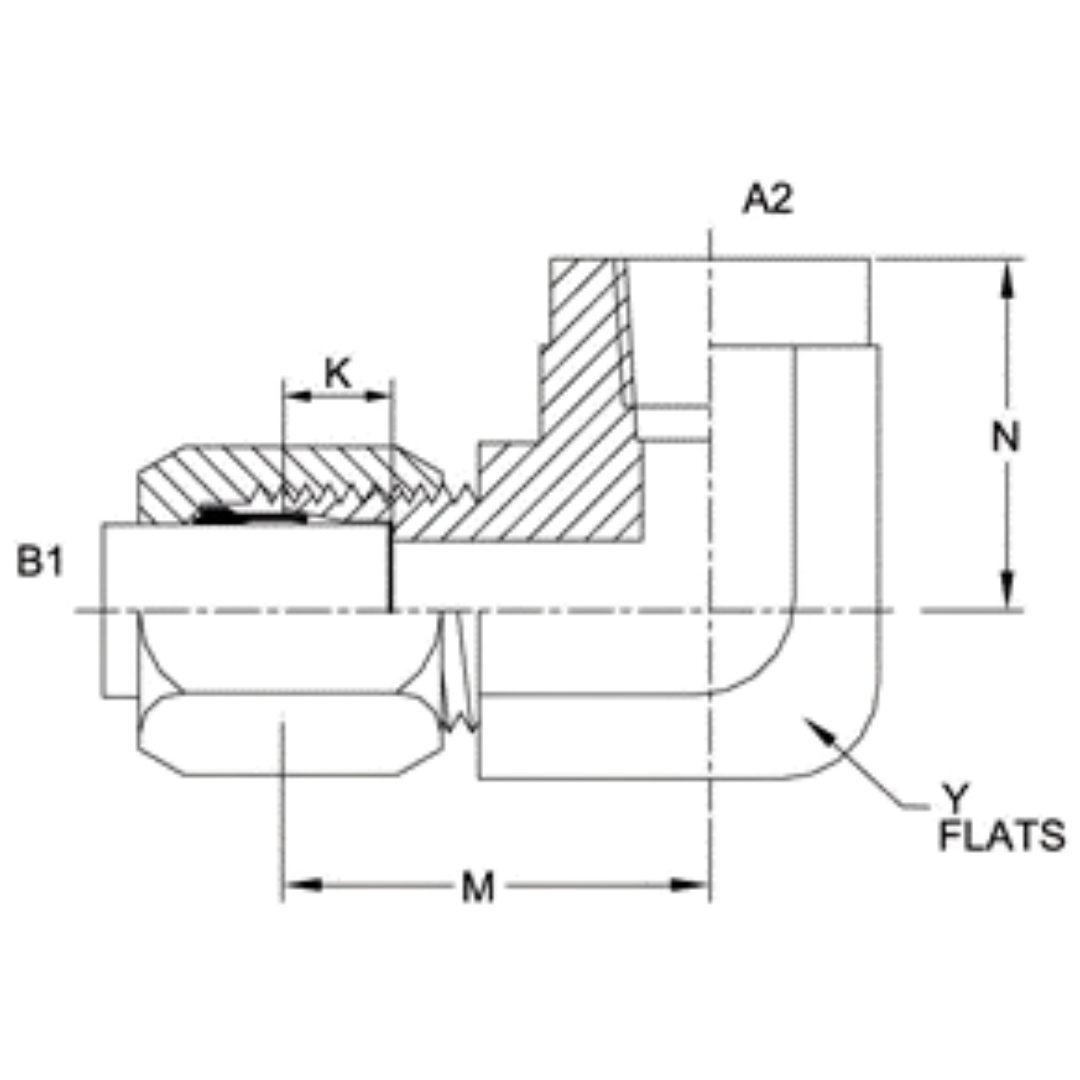 C2502-16-16-FG : OneHydraulics 90-Degree Steel Adapter, 1-5/16-12 (-16) Flareless Bite Type Tube Compression x 1-11-1/2 (-16) Female NPT