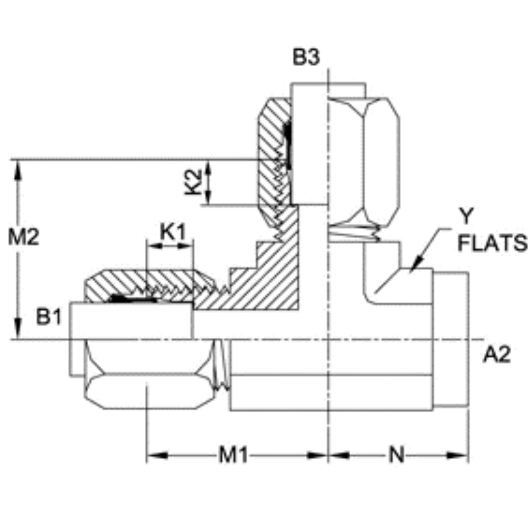 C2606-04-04-04-FG : OneHydraulics Tee Steel Adapter, 7/16-20 (-04) Flareless Bite Type Tube Compression x 1/4-18 (-04) Female NPTF x 7/16-20 (-04) Flareless Bite Type Tube Compression