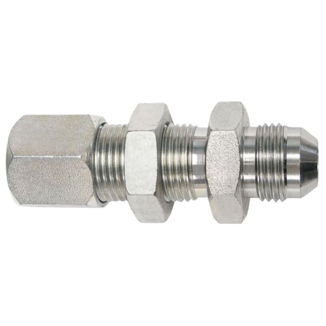 C2707-08-08 : OneHydraulics Straight Steel Bulkhead Adapter, 3/4-16 (-08) Flareless Bite Type Tube Compression x 3/4-16 (-08) Male JIC